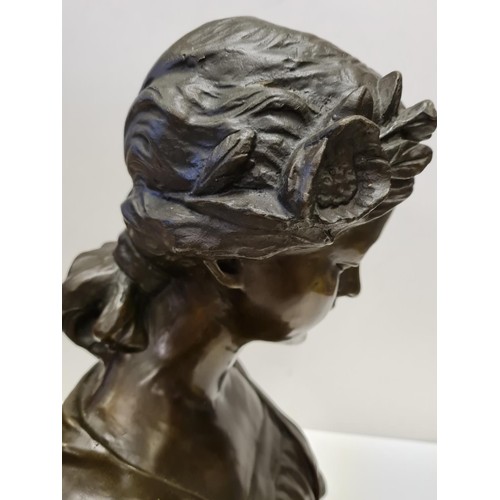 648 - A Vintage Art Nouveau Style Bronze Bust of a Beautiful Young Girl with Flowers in her Hair. Made of ... 