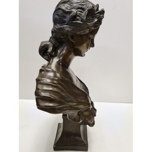 648 - A Vintage Art Nouveau Style Bronze Bust of a Beautiful Young Girl with Flowers in her Hair. Made of ... 