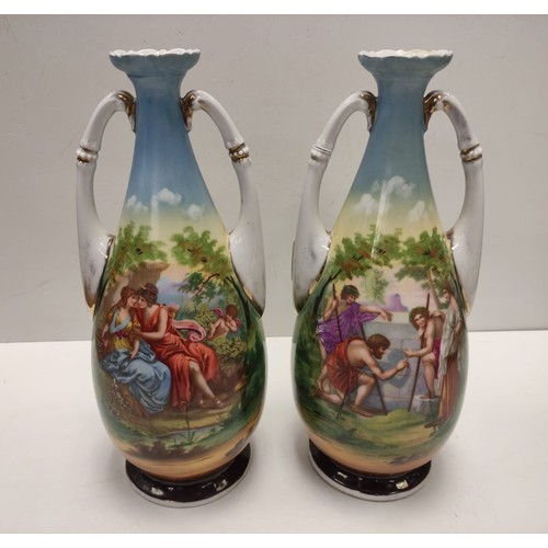 422 - Pair of Victoria crown ceramic vases, small chip off rim.