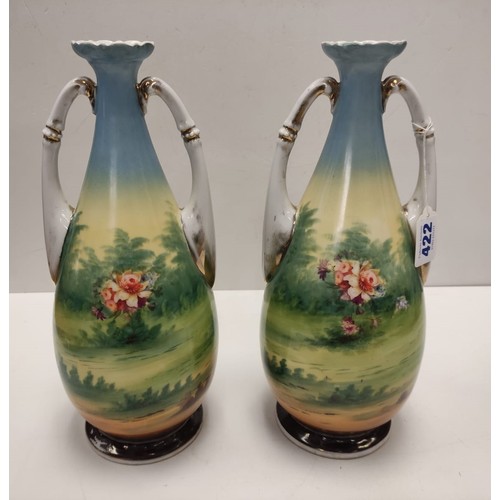 422 - Pair of Victoria crown ceramic vases, small chip off rim.