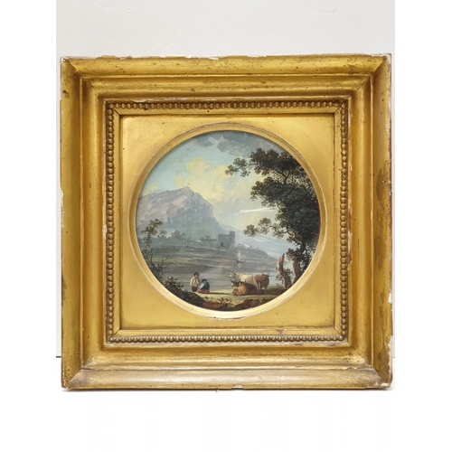 671 - Pair of 25cm square oil on board paintings in fancy gilt frames.