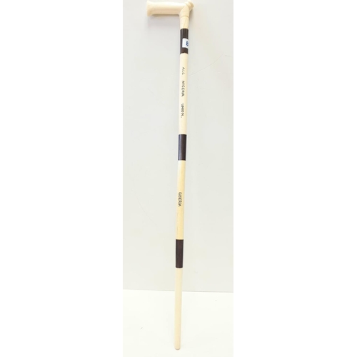 86 - Antique 19th century ivory walking stick, 92cm long inscribed with the words 'All Nigeria Union' and... 