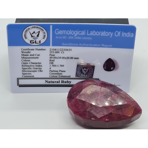 130 - 353ct Pear shaped ruby gemstone