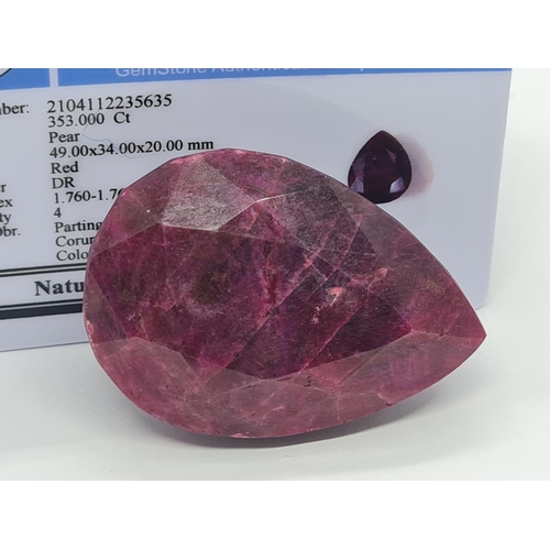 130 - 353ct Pear shaped ruby gemstone