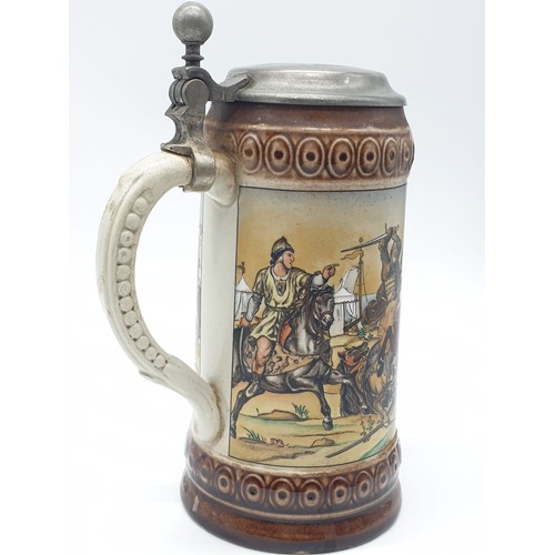 71 - WW2 German Lidded Stein with closed wing eagle and swastika on the lid.