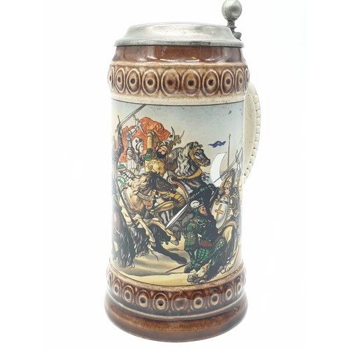 71 - WW2 German Lidded Stein with closed wing eagle and swastika on the lid.