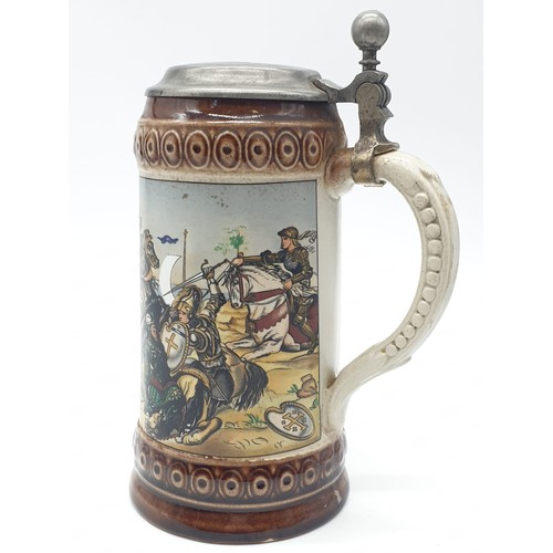 71 - WW2 German Lidded Stein with closed wing eagle and swastika on the lid.