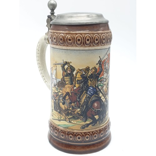 71 - WW2 German Lidded Stein with closed wing eagle and swastika on the lid.