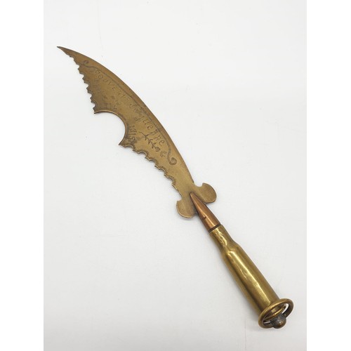 164 - WW1 Trench art Letter Opener. Souvenir of the War written in French Dated 1914-1915