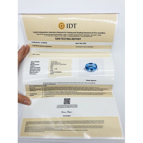 144 - 16.41 Cts Blue Topaz. IDT Certified