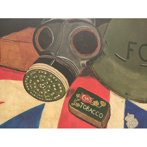 173 - Oil on canvas-WW2 Home Front Still Life.