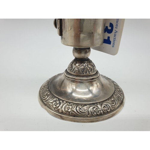 131 - Victorian silver scent holder 92.4gm 18cm tall.