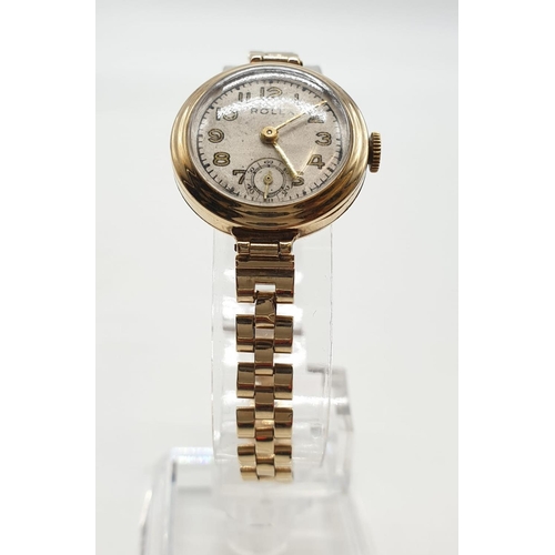 108 - Ladies vintage Rolex watch with original Rolex 9ct gold strap 1920s/30s model, weight 15.6g and 22mm... 