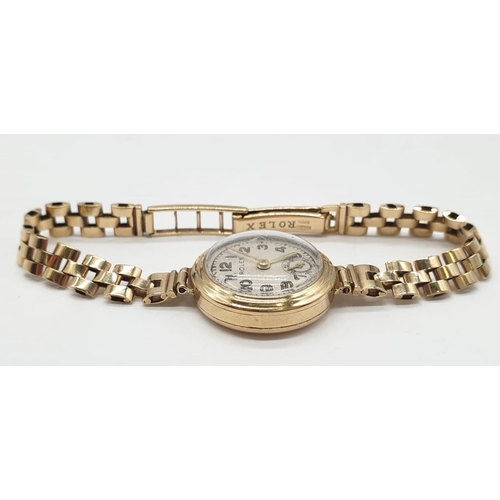 108 - Ladies vintage Rolex watch with original Rolex 9ct gold strap 1920s/30s model, weight 15.6g and 22mm... 