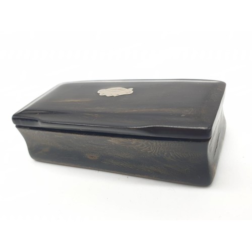 561 - Antique ebony snuff box with silver inlay and some snuff remaining in box circa 1820s, weight 35g an... 