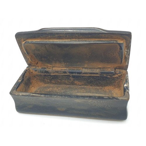 561 - Antique ebony snuff box with silver inlay and some snuff remaining in box circa 1820s, weight 35g an... 