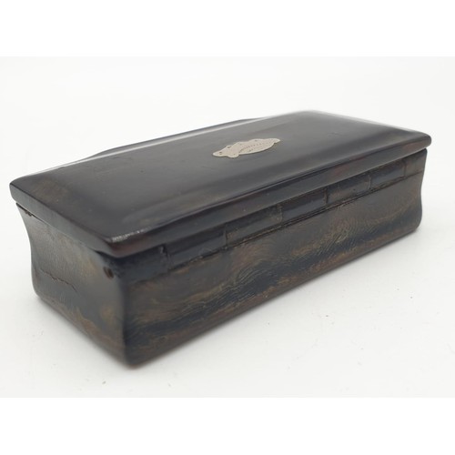 561 - Antique ebony snuff box with silver inlay and some snuff remaining in box circa 1820s, weight 35g an... 