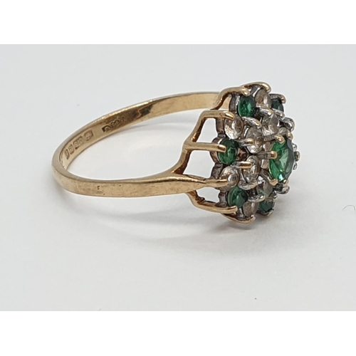 143 - 9ct Gold Diamond & Peridot Cluster Ring, 2.1g, size O