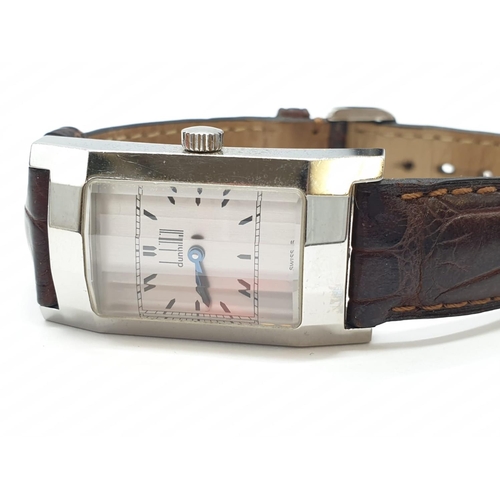 113 - Dunhill Tank Style Watch, angled glass, with a brown leather strap, Watch Face is 35 x 24mm