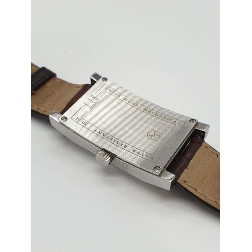 113 - Dunhill Tank Style Watch, angled glass, with a brown leather strap, Watch Face is 35 x 24mm