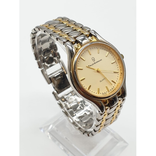 128 - Enzo Giomani Unisex Watch, With cream face and two toned metal strap, 32mm Face