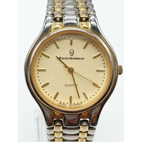 128 - Enzo Giomani Unisex Watch, With cream face and two toned metal strap, 32mm Face