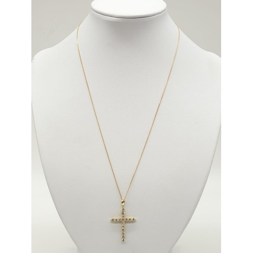 134 - 18ct Yellow Gold and Diamond Cross Pendant set on 18ct Gold 44cm Chain, Total Weight, 2.6g, 1ct tota... 