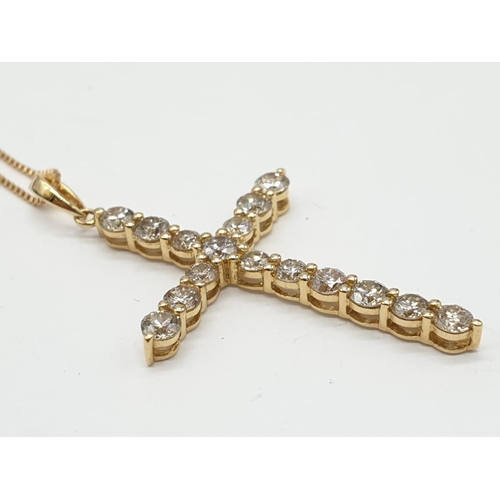 134 - 18ct Yellow Gold and Diamond Cross Pendant set on 18ct Gold 44cm Chain, Total Weight, 2.6g, 1ct tota... 