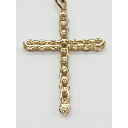 134 - 18ct Yellow Gold and Diamond Cross Pendant set on 18ct Gold 44cm Chain, Total Weight, 2.6g, 1ct tota... 