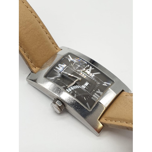 138 - Dunhill Tank Style Watch, leather strap, Face 26mm x 35mm, Skeleton Back