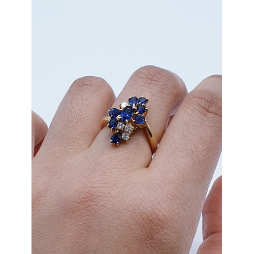 29 - 18ct Yellow Gold Cross Over Diamond and Sapphire Ring, Ring Size K, Weight 5.8g