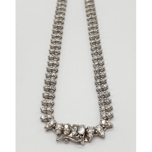 44 - Platinum Necklace with 10ct of Diamonds, Brilliant Cut, Total Weight 27.2g, 41cm Long