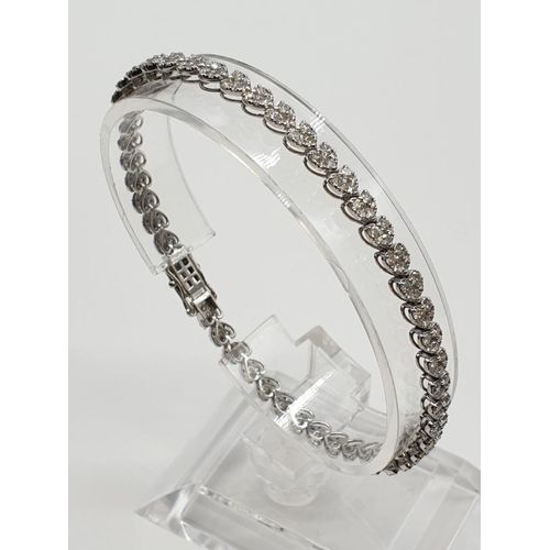 49 - 18ct White Gold Diamond Jewellery Set, Includes, Half Eternity Ring, Sized K 1/2, Pair of Drop Earri... 