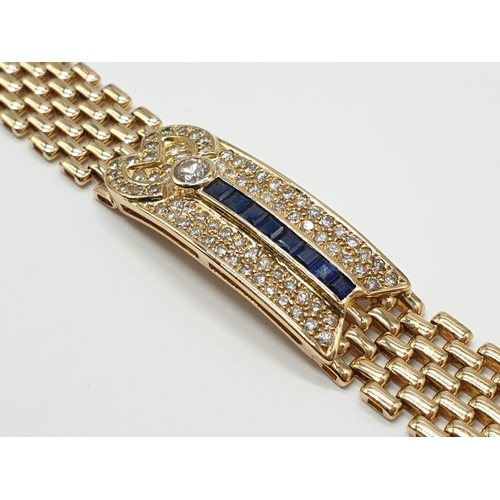 99 - 18ct Yellow Gold, Gate Bracelet with Sapphire and Diamond, Weight 48.93g, Length 22cm Width 14mm apr... 