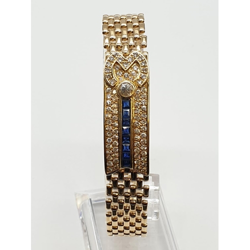 99 - 18ct Yellow Gold, Gate Bracelet with Sapphire and Diamond, Weight 48.93g, Length 22cm Width 14mm apr... 