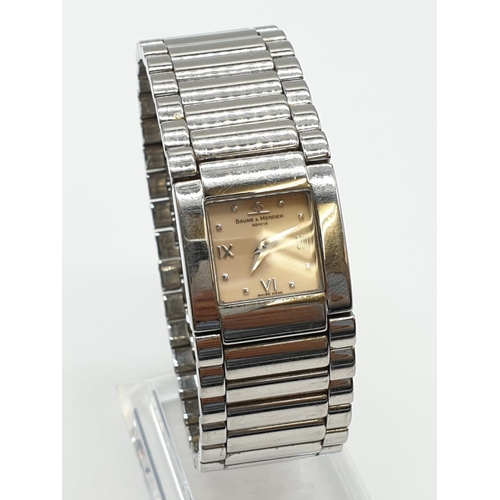 32 - Baume and Mercier Ladies watch, Square Cream Face, Tank Style, all metal strap, 21mm x 21mm