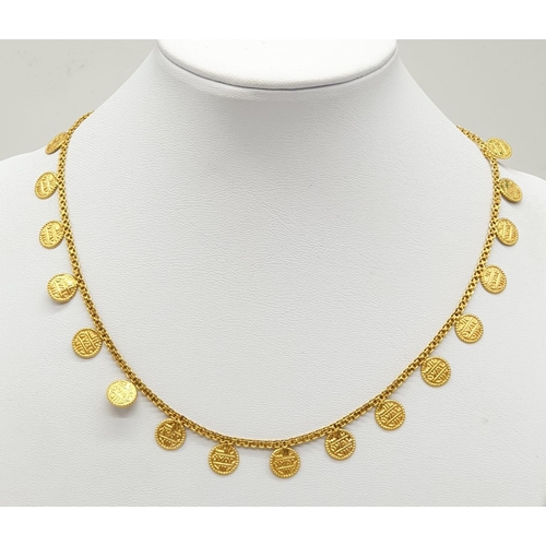 139 - 21ct yellow gold necklace, weight 11.5g and 44cm long approx