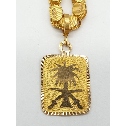 195 - Saudi national crest pendant set in 18ct yellow gold on a 18ct gold 45cm long link chain, total weig... 