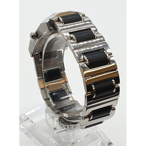 28 - Dunhill men's tank watch with metal & leather strap. Face width 2.5cm, Length 4cm.