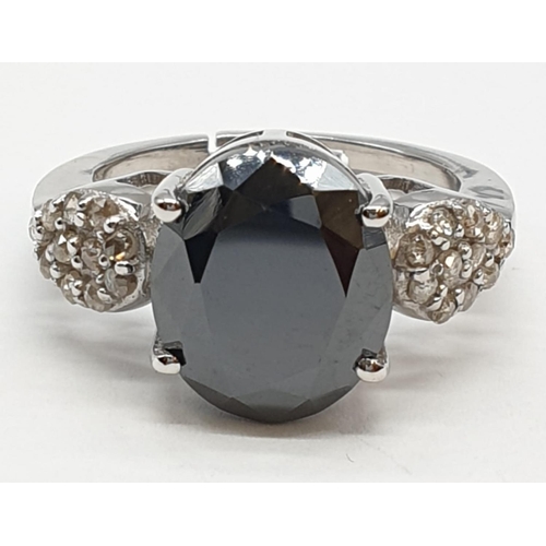 136 - Oval shape 4ct black Moissanite diamond ring with Rose cut diamonds in tear constellation. Weight 5.... 