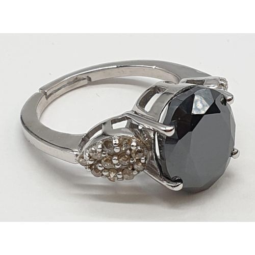 136 - Oval shape 4ct black Moissanite diamond ring with Rose cut diamonds in tear constellation. Weight 5.... 