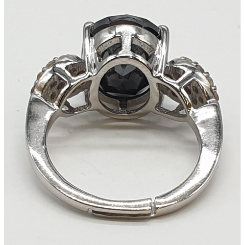 136 - Oval shape 4ct black Moissanite diamond ring with Rose cut diamonds in tear constellation. Weight 5.... 