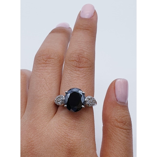 136 - Oval shape 4ct black Moissanite diamond ring with Rose cut diamonds in tear constellation. Weight 5.... 