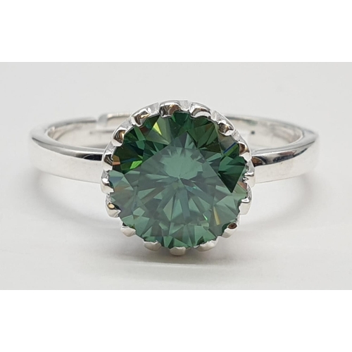 153 - 3.55ct Green Moissanite diamond ring in adjustable band. Weight 4.37g, size V.