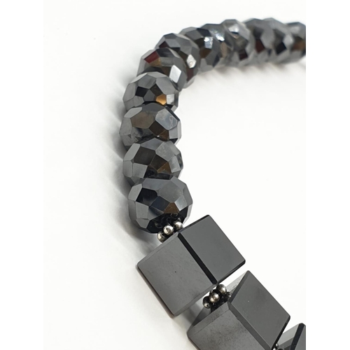 88 - 115ct Black Moissanite diamond men's bracelet with fancy cube beads. Width 8cm, weight 23.79g.