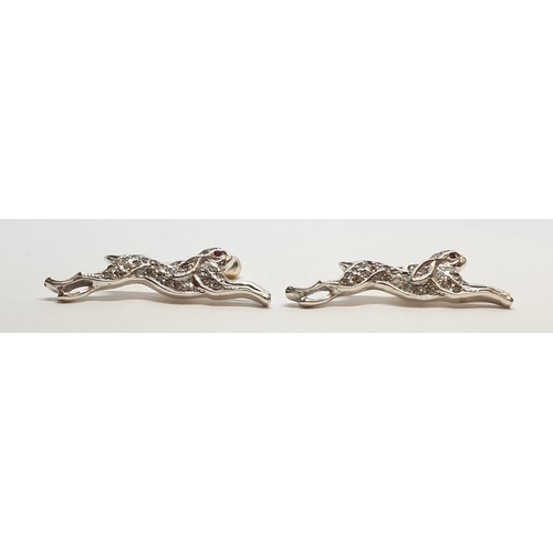 227 - Silver diamond and ruby set rabbit cufflinks. Width 3.7cm, Weight 9.37g.