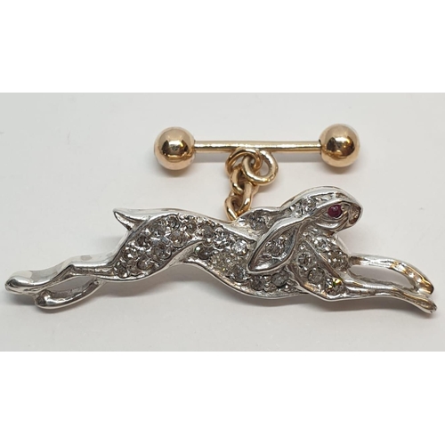 227 - Silver diamond and ruby set rabbit cufflinks. Width 3.7cm, Weight 9.37g.