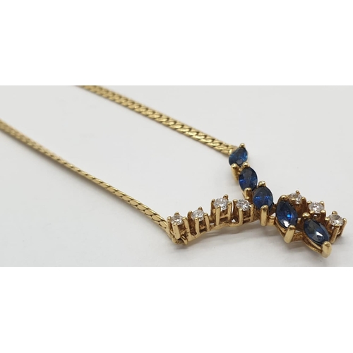 65 - 18ct Yellow gold diamond and sapphire collar style necklace Weight 8.8g, Approx.. 0.25ct of diamond.... 