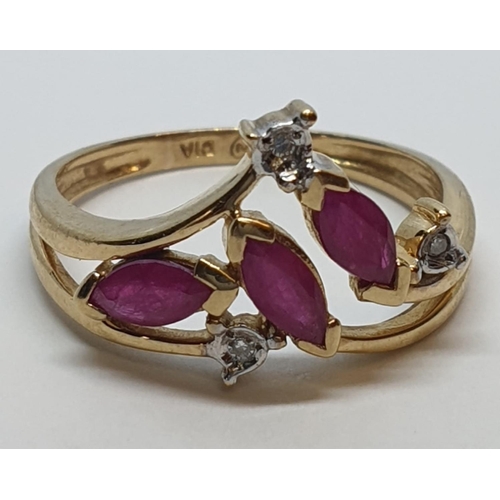 93 - 14ct Yellow Gold Diamond and Ruby fancy Ring, 1.8g