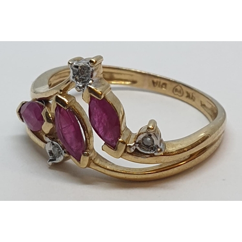 93 - 14ct Yellow Gold Diamond and Ruby fancy Ring, 1.8g